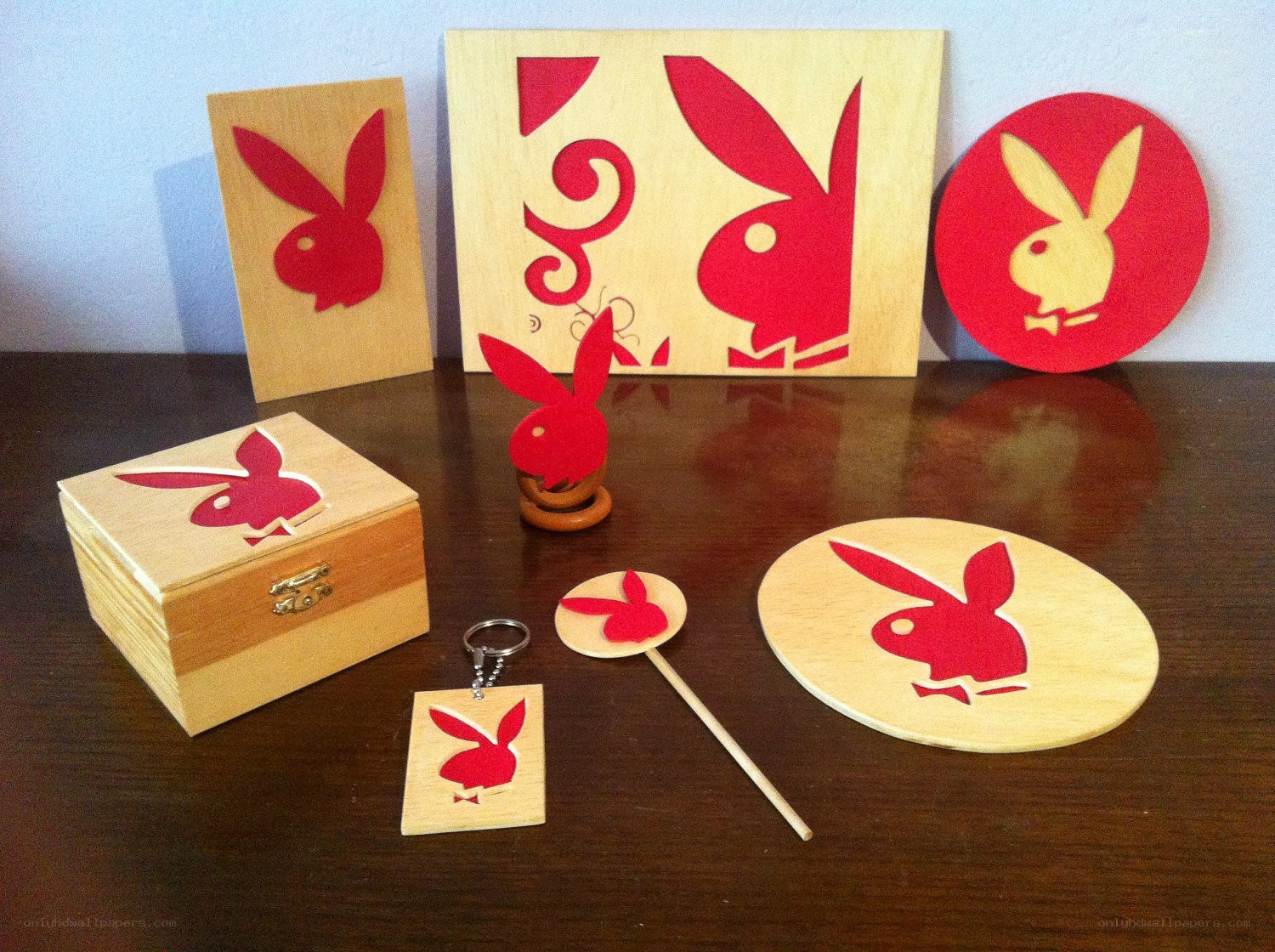 Playboy-themed wooden crafts
