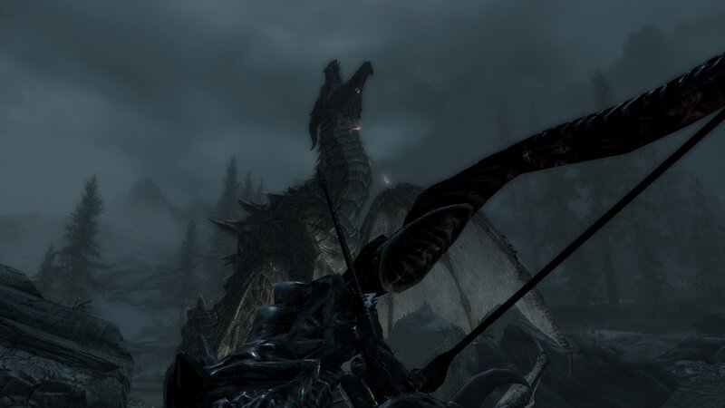 Player Aiming Bow at Dragon
