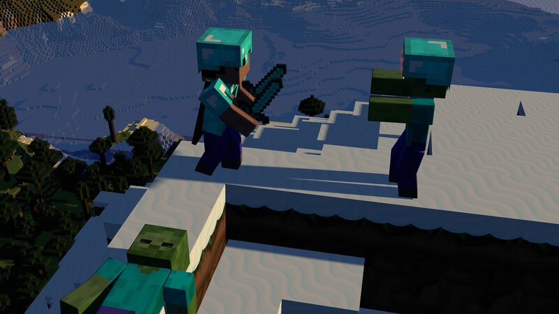 Player Fighting Zombies — Blue