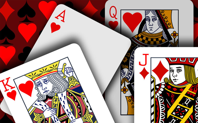 playing cards on red background