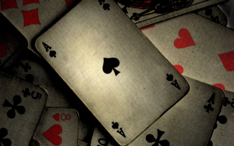 Playing Cards on Table — Gray, Dark