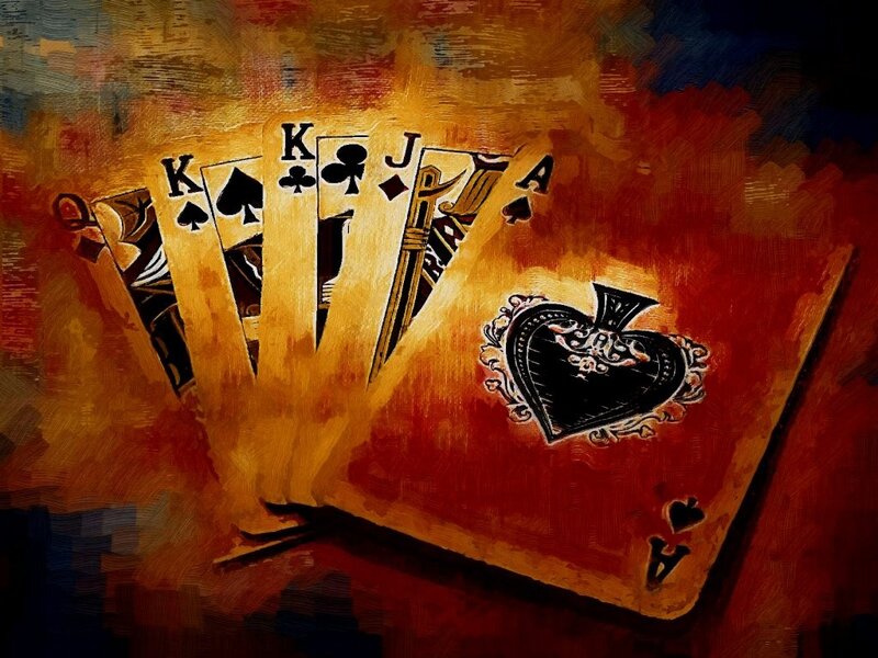 Playing Cards on Table — Red