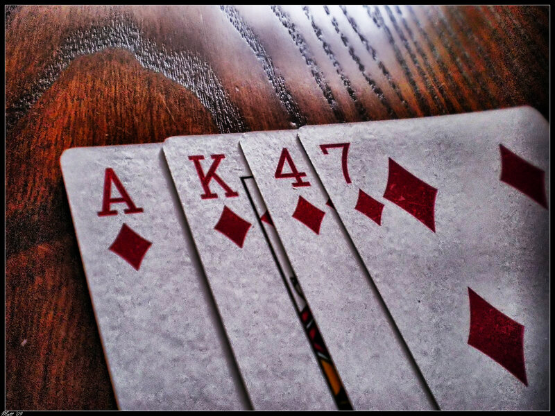 playing cards on wood