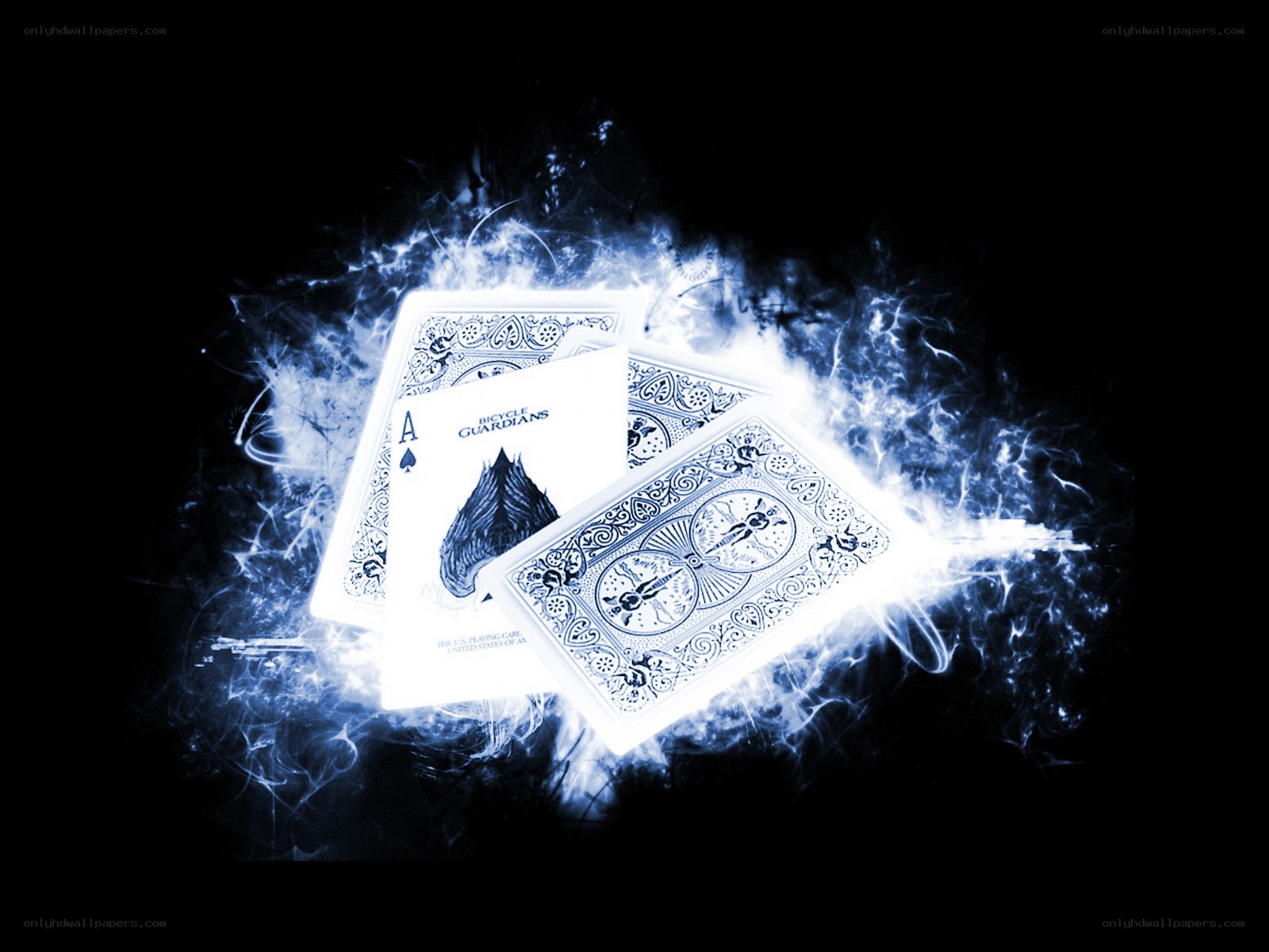 Playing cards with blue energy