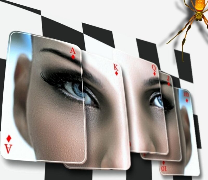 playing cards with woman's eyes