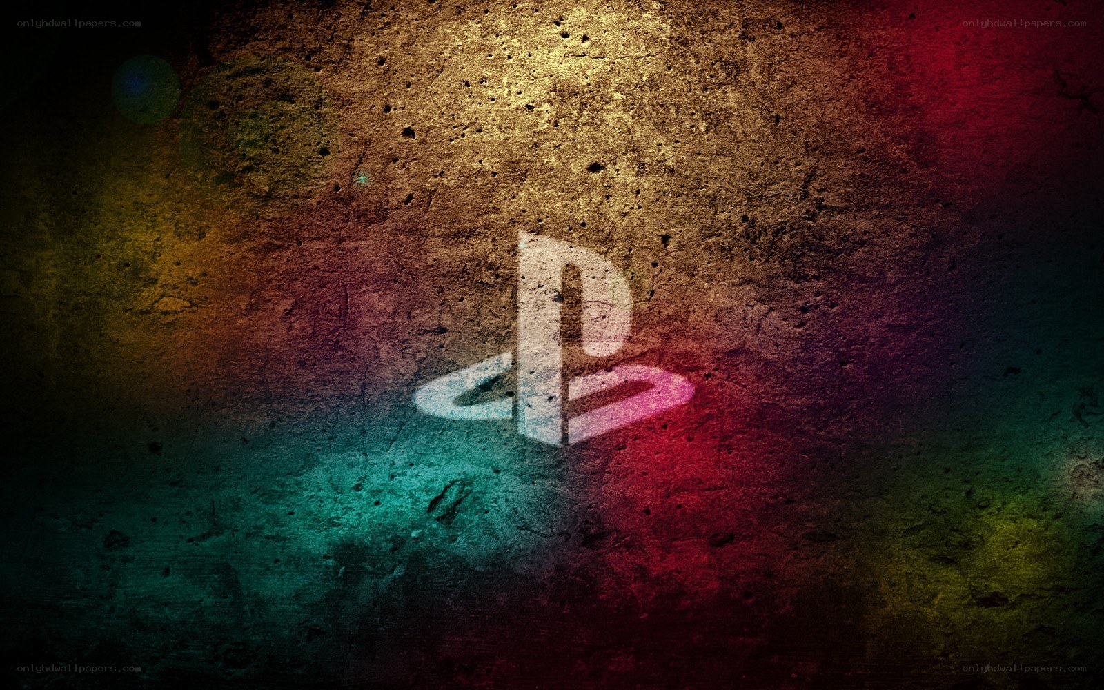 PlayStation logo on textured wall