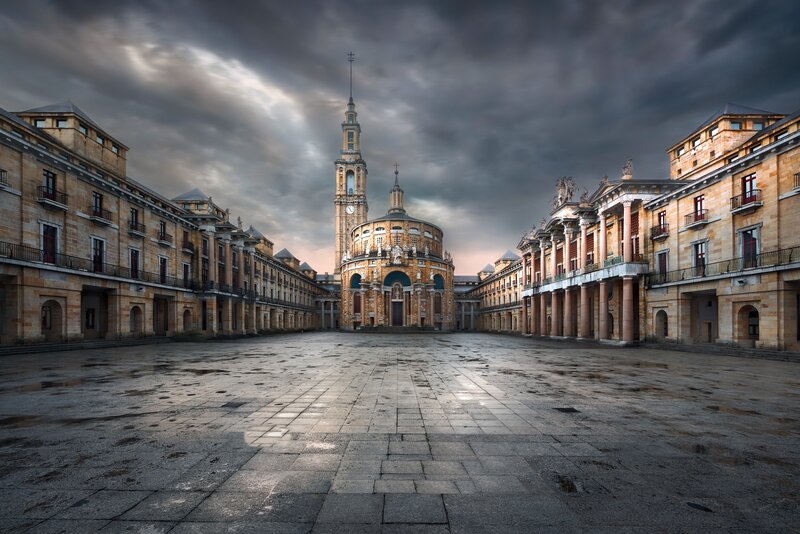 Plaza with Church and Tower