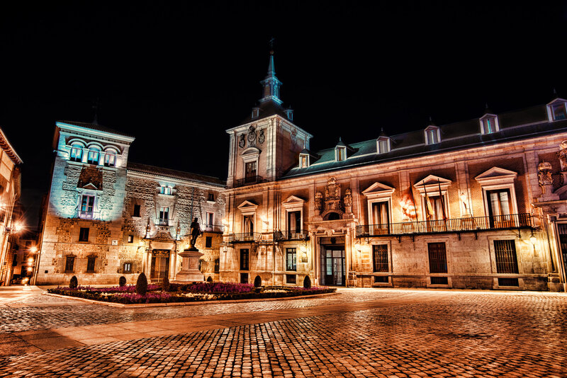 Plaza with Statue and Buildings