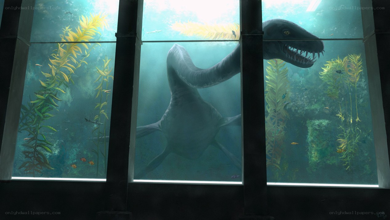 Plesiosaur in aquarium tank