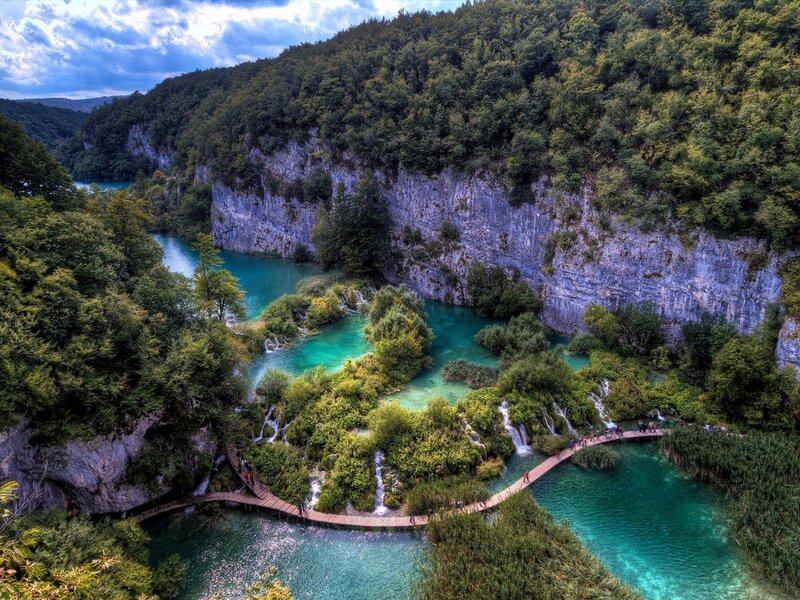 Plitvice Lakes Waterfalls — Green, Serene, Afternoon, Photograph, Forests, Walkway