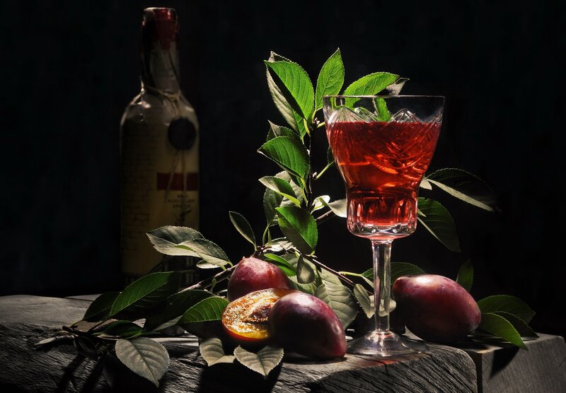 Plum Cocktail on Wood