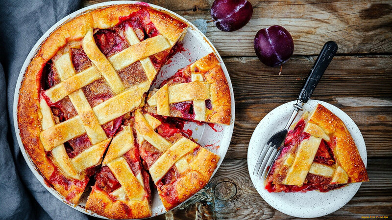 Plum Pie on Wooden Table — Brown