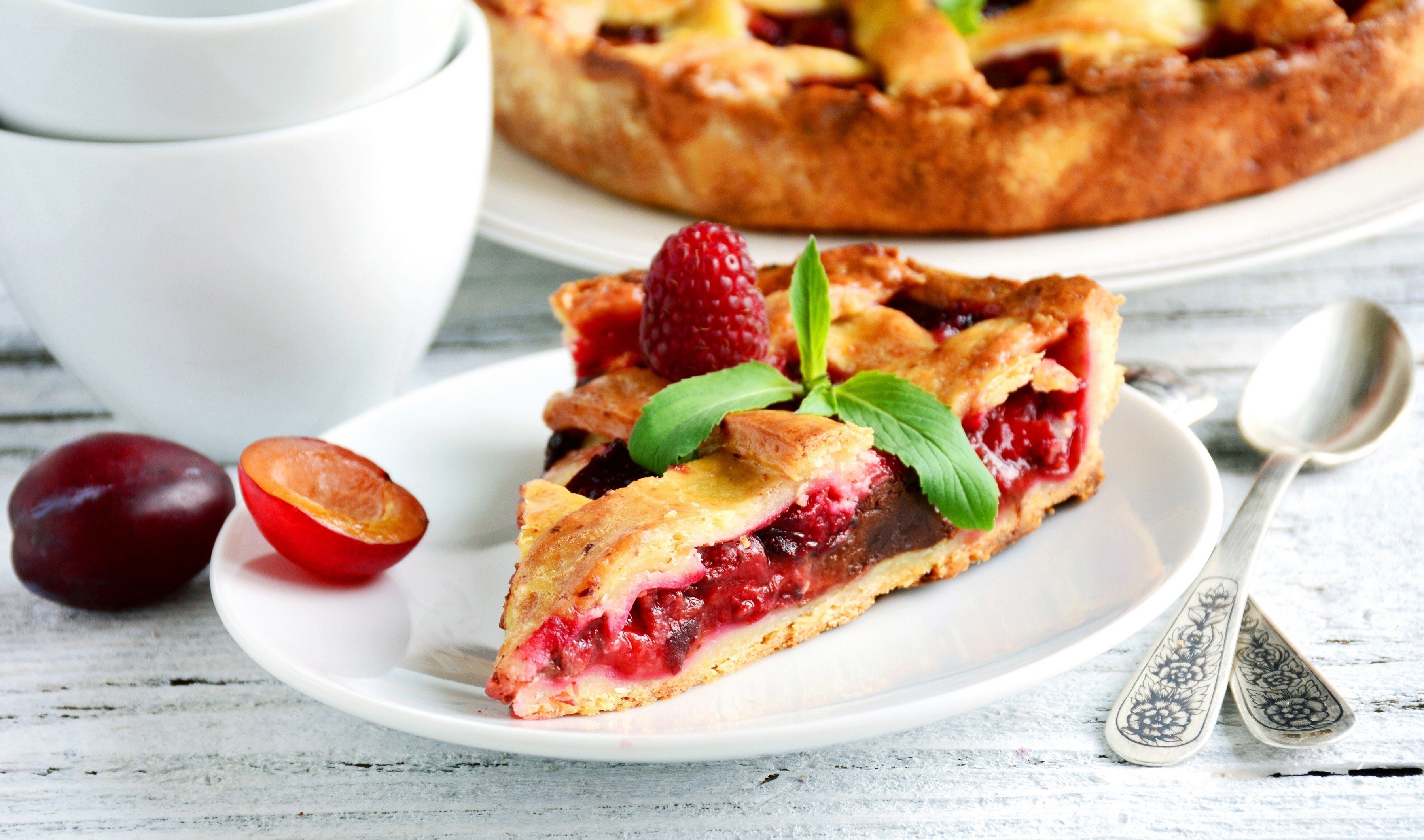 plum pie slice with raspberry