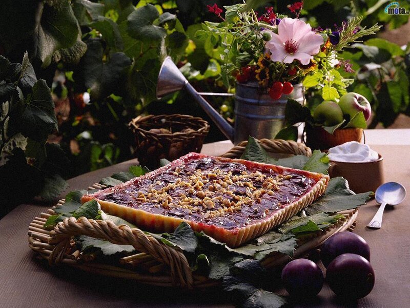 Plum Tart on Leaves