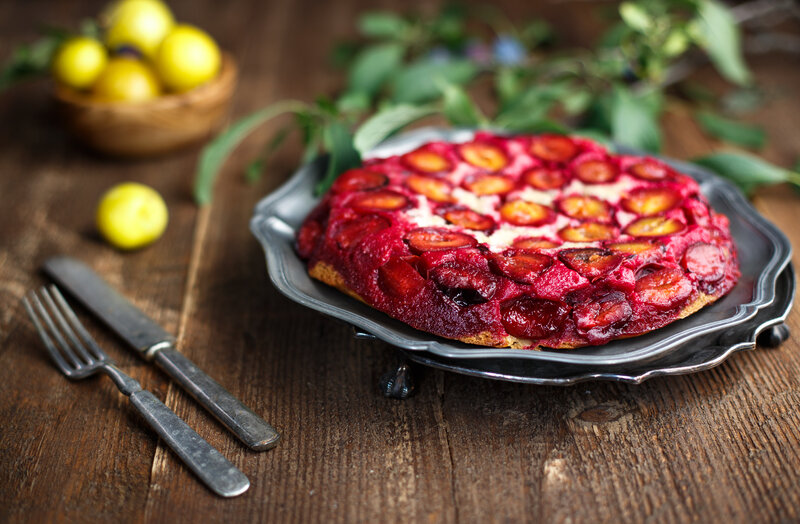 Plum Tart on Plate — Red