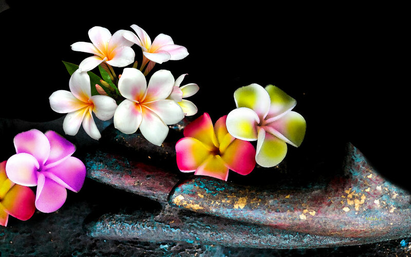 Plumeria Flowers on Statue