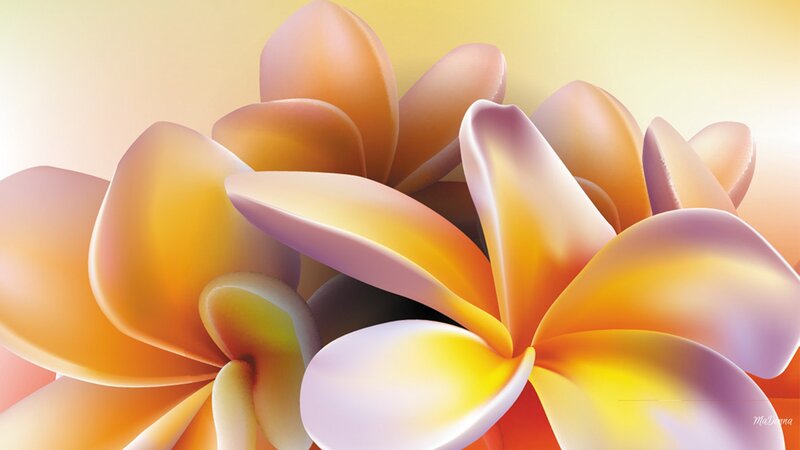 Plumeria Flowers — Yellow, Serene, Digital Art