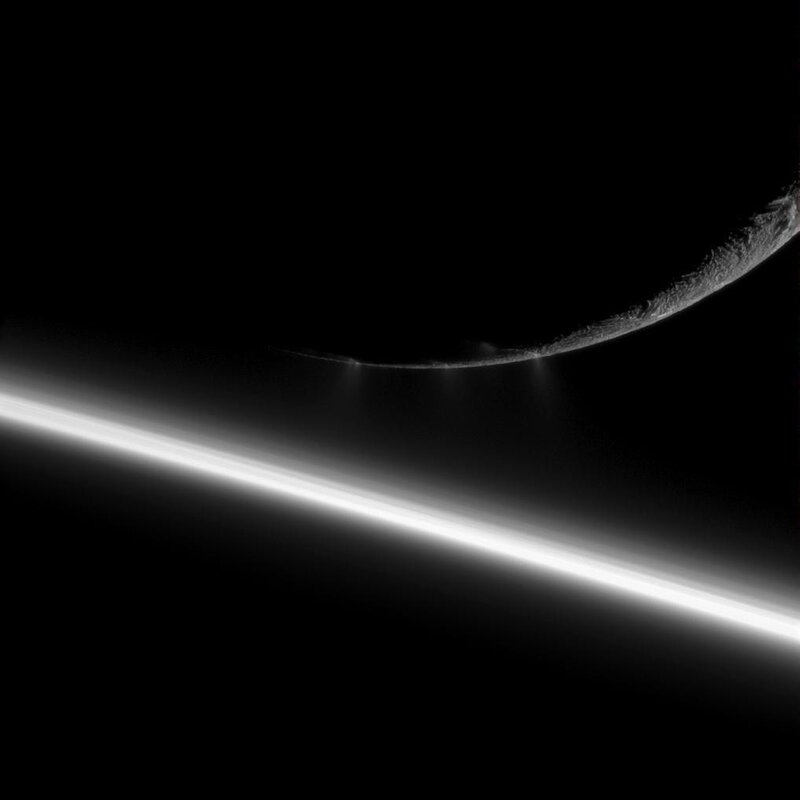 Plumes from Enceladus — Black, Dramatic, Photograph