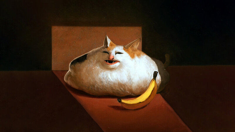 Plump Cat with Banana