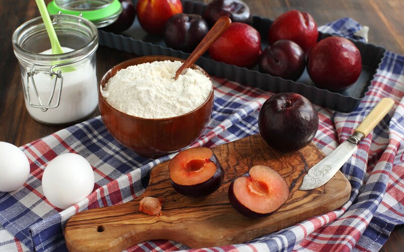 Plums and Baking Ingredients