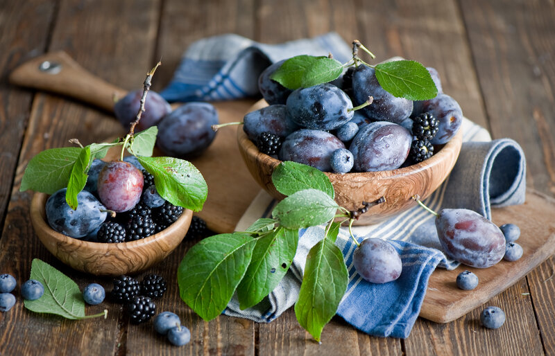 Plums and Blackberries — Brown, Natural, Photograph