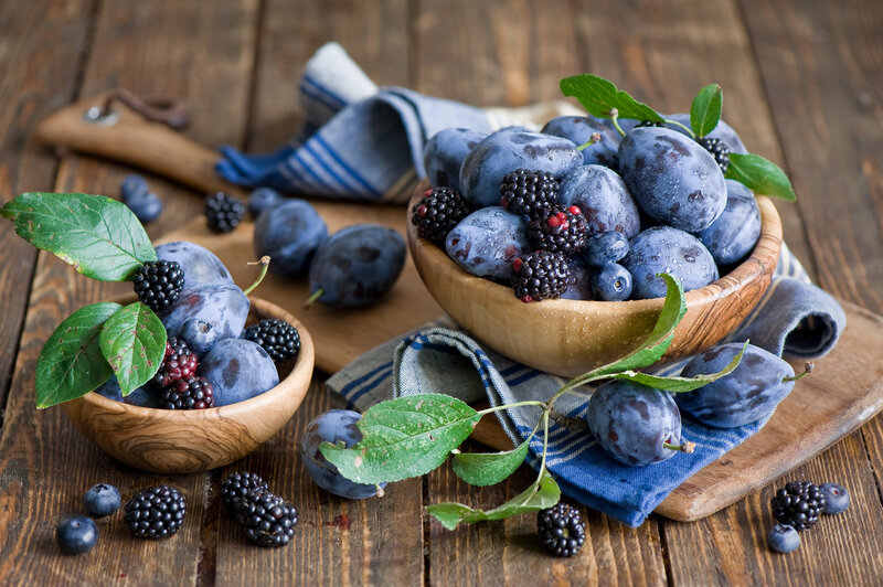 Plums and Blackberries — Brown