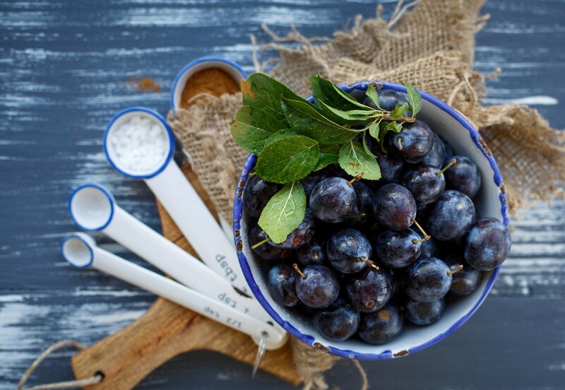 Plums in a Bowl — Blue