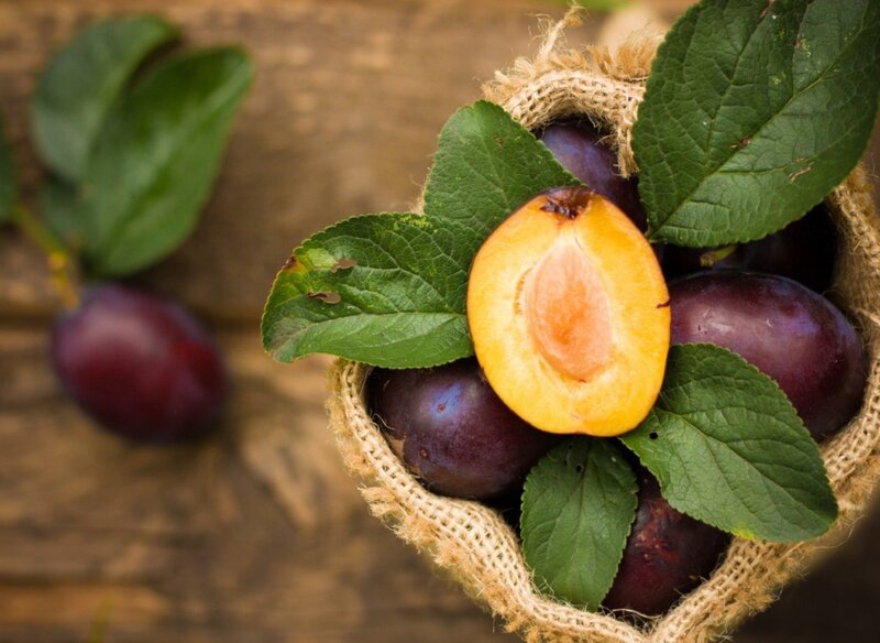 Plums in Burlap Sack