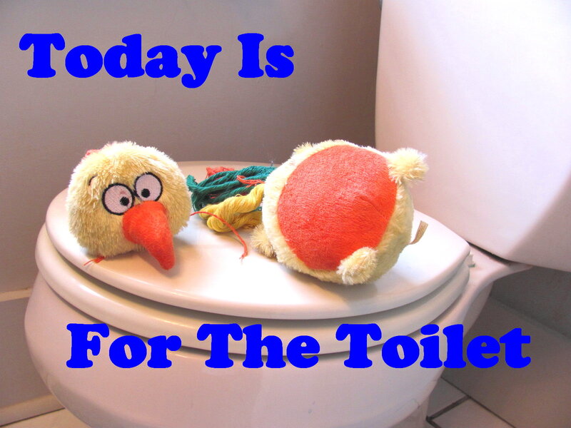 Plush Birds on Toilet