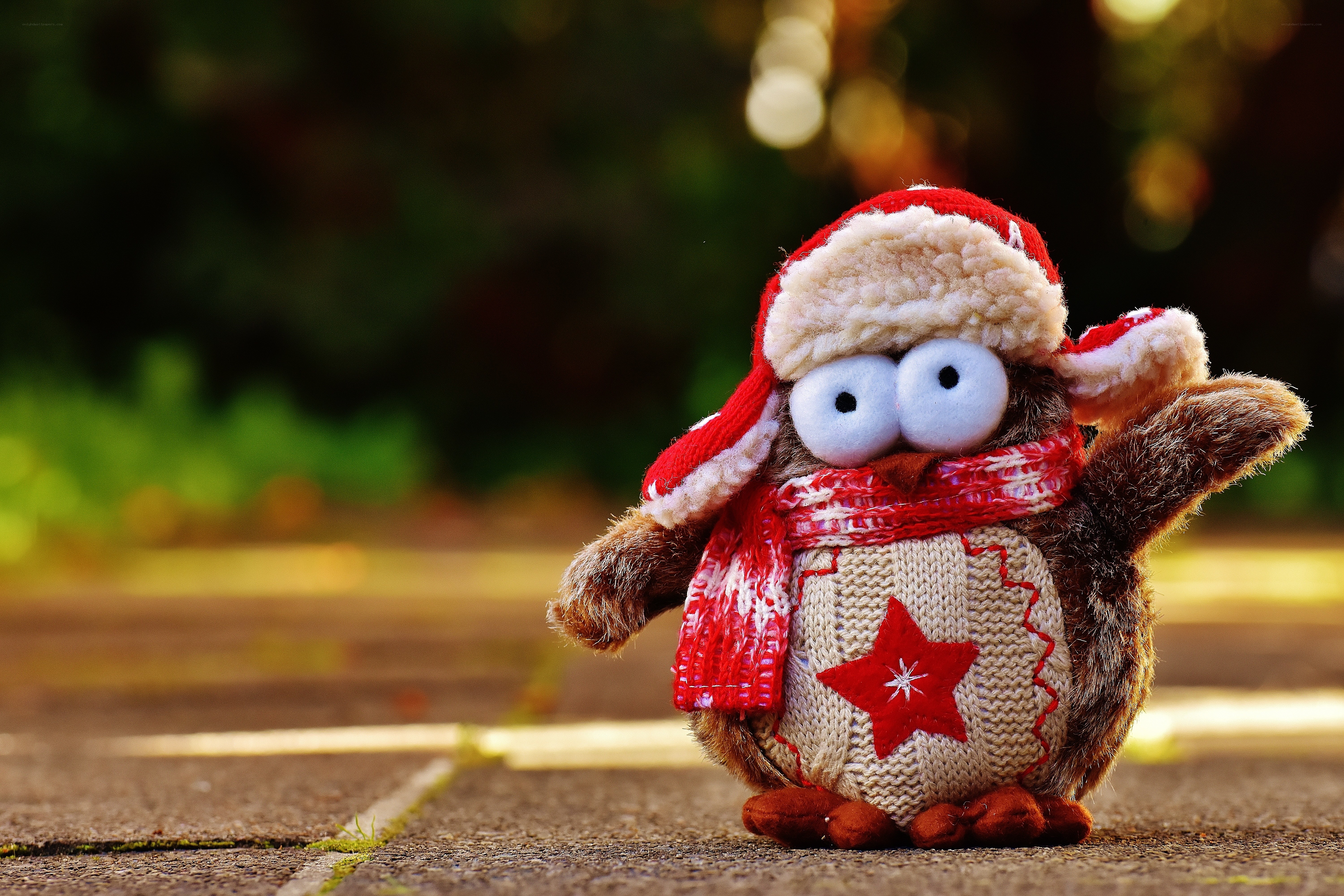 plush owl in winter clothes
