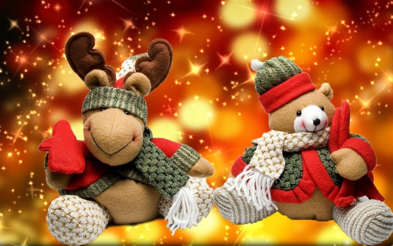 Plush Reindeer and Bear — Red