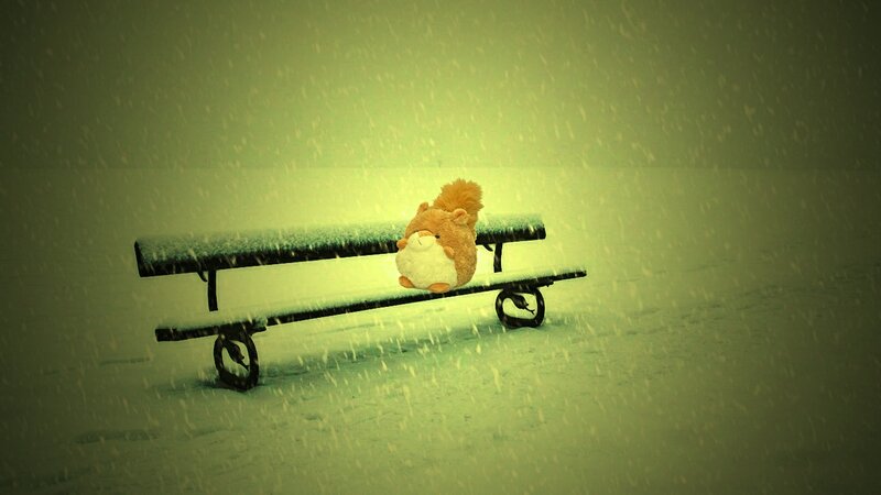 Plush Squirrel on Bench