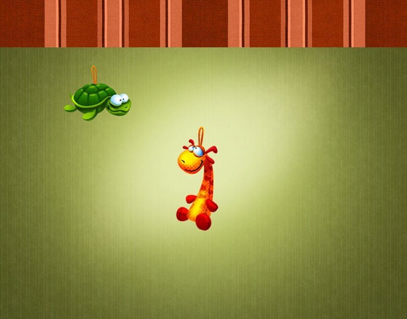 Plush toys on a green background