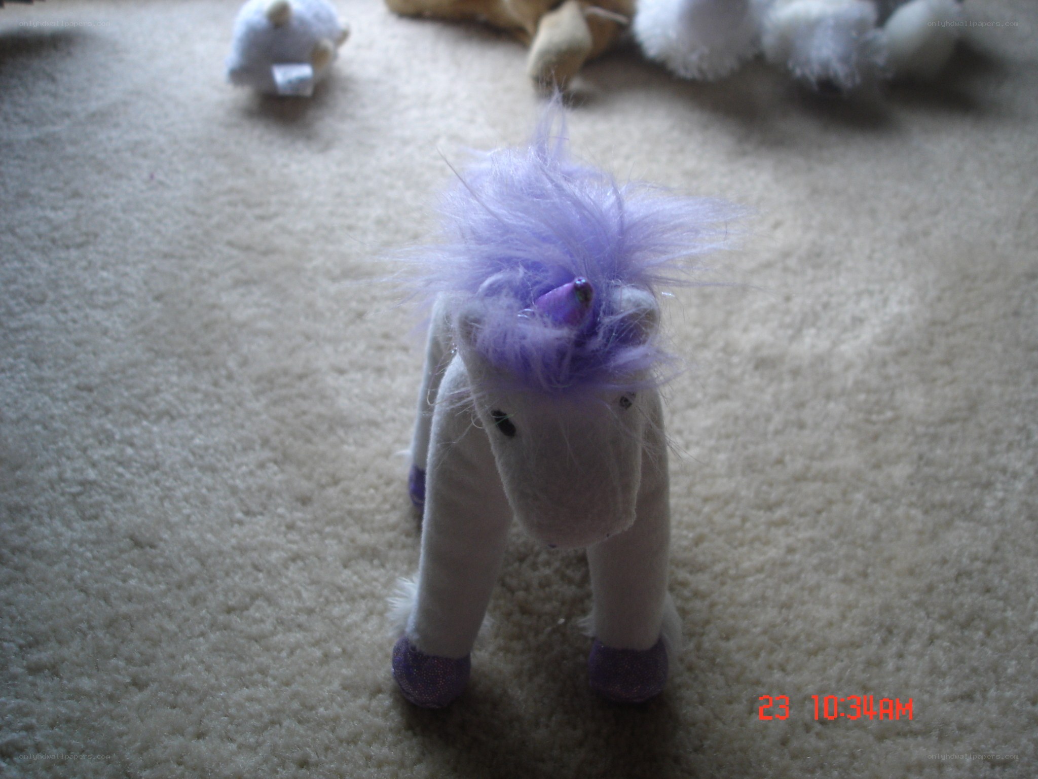 plush unicorn toy on carpet
