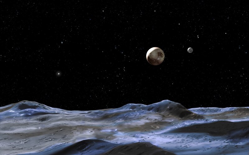 Pluto and Charon in space