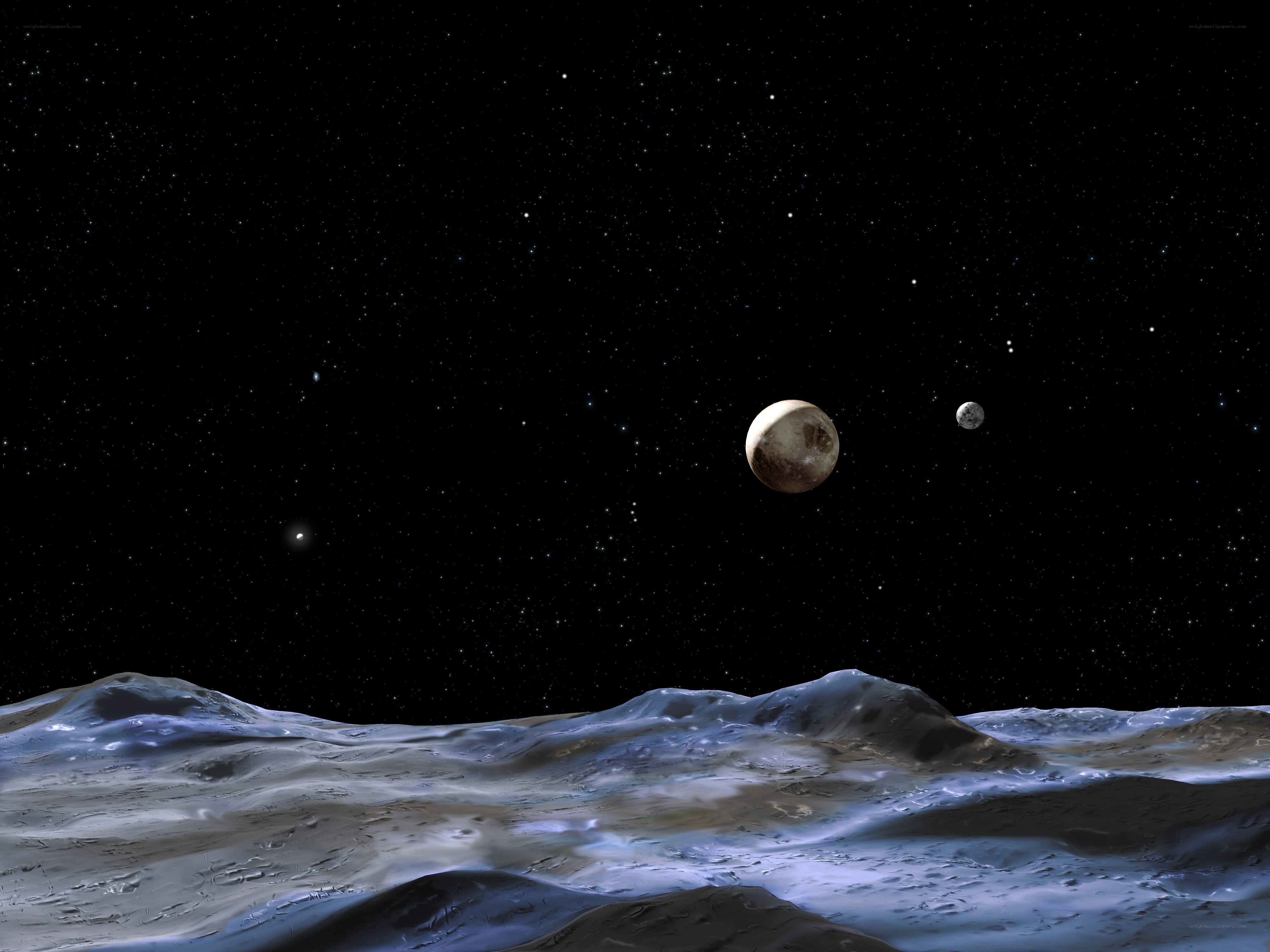 Pluto and Charon in space
