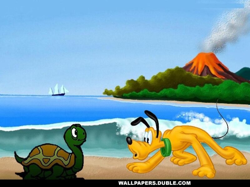 Pluto and Turtle on Beach