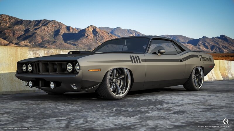 Plymouth muscle car in desert