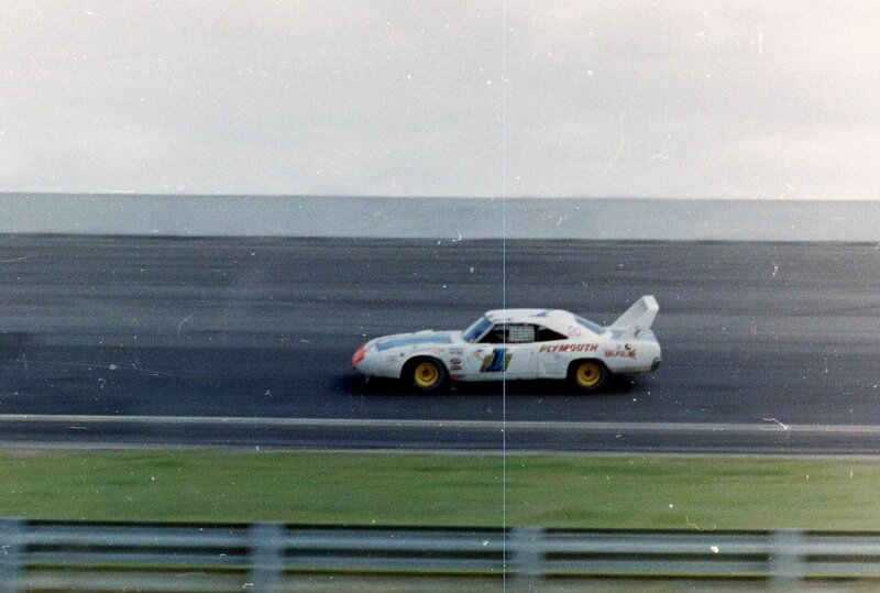 Plymouth race car on track