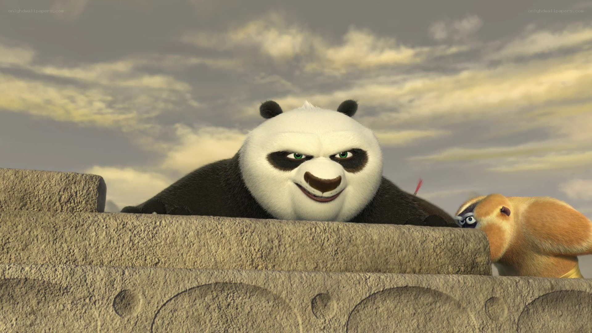 Po and Mantis on a wall