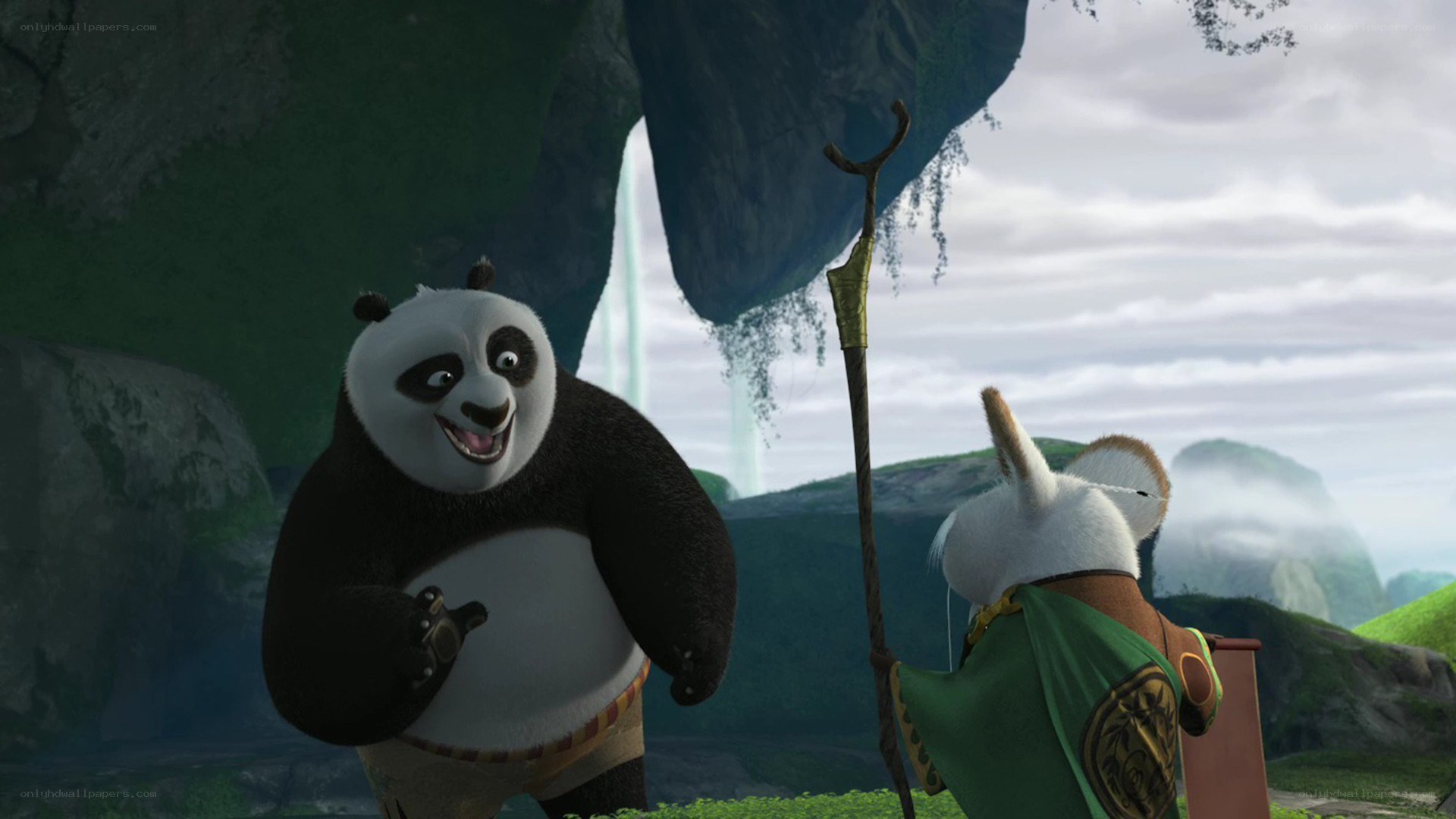 Po and Master Shifu in a cave