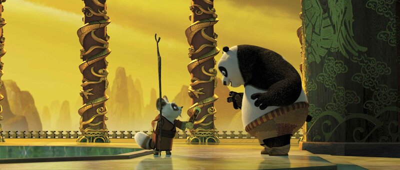 Po and Master Shifu in temple