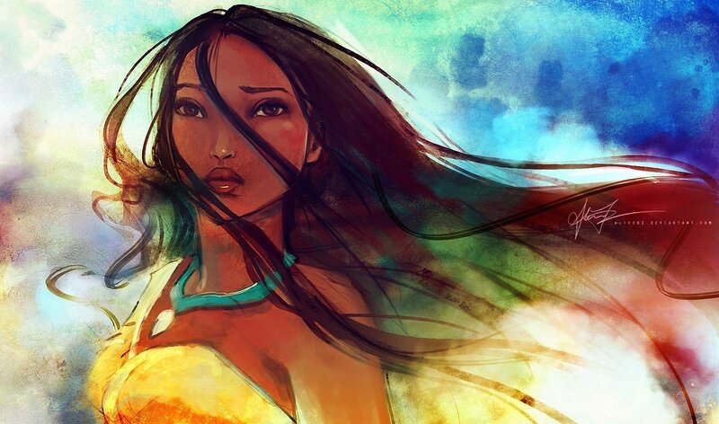 Pocahontas with flowing hair
