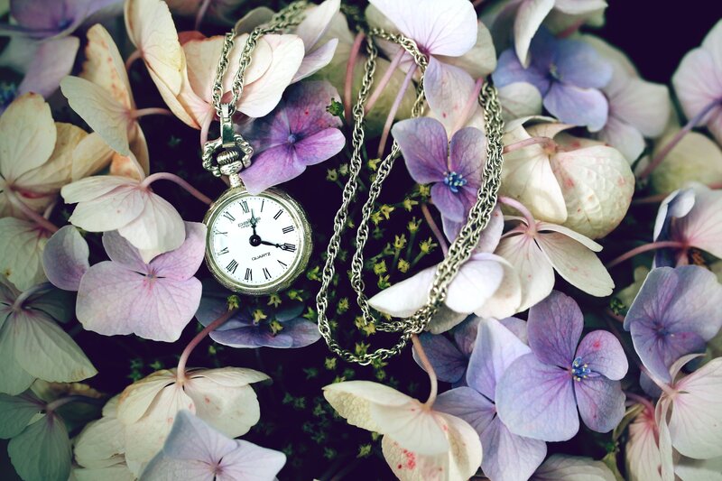Pocket Watch Among Flowers