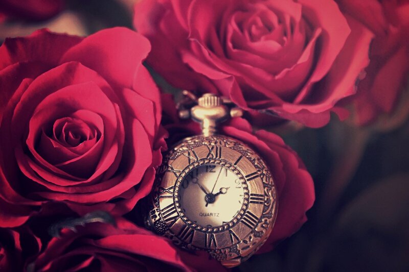 Pocket Watch Among Roses