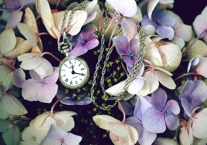 Pocket Watch in Flowers — Purple, Serene