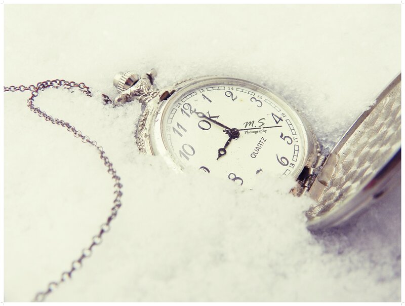Pocket Watch in Snow — White, Serene