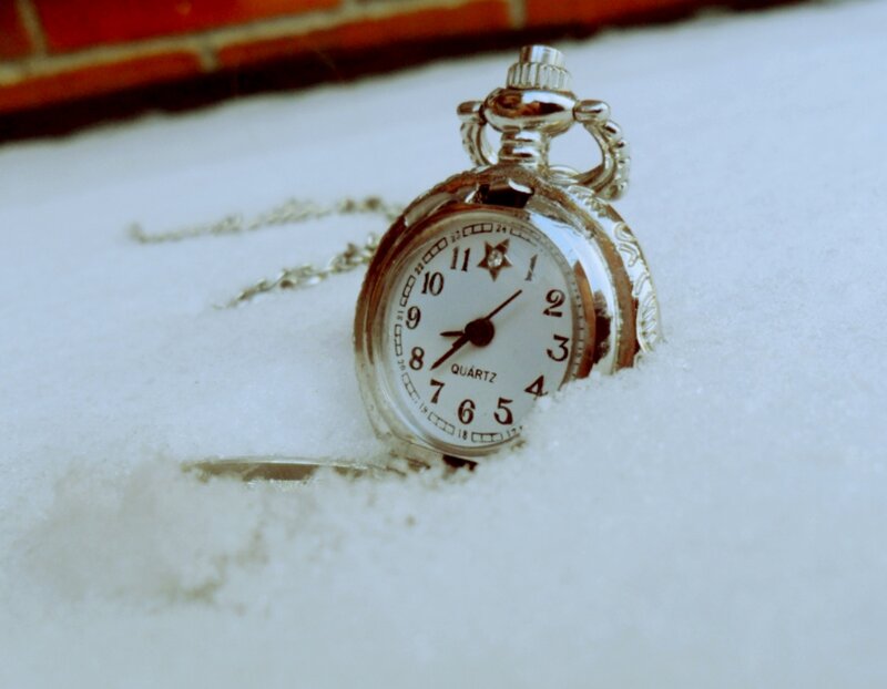 Pocket Watch in Snow — White, Serene, Winter