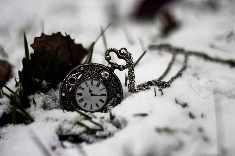 Pocket Watch in Snow — White