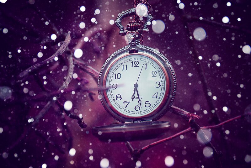 Pocket watch in snowy scene